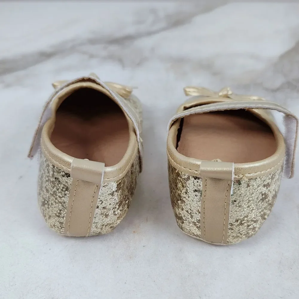 Baby Infant Gold Glitter Mary Jane Dress Shoes Slippers, 4.5 / 12-18 Months